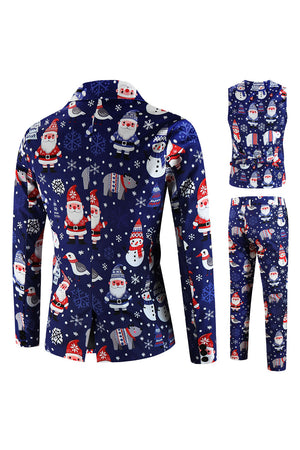 Nvay Printed 3 Piece Notched Lapel Christmas Men's Suits