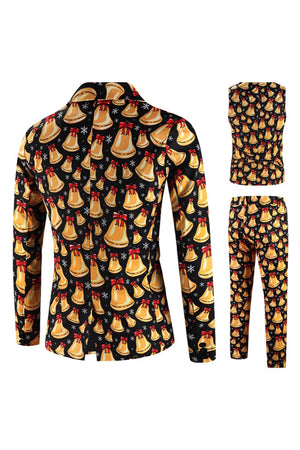 Orange Printed 3 Piece One Button Christmas Men's Suits