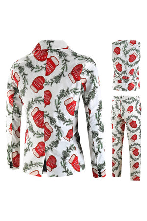 White Christmas Printed 3-Piece One Button Men's Suits