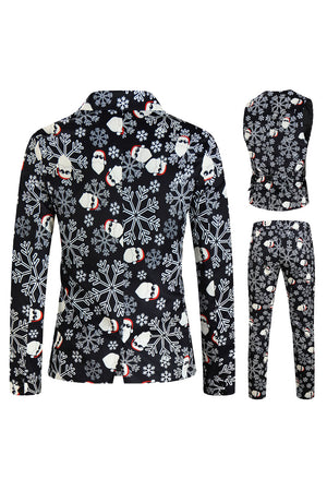 Christmas Black Printed 3-Piece One Button Men's Party Suits