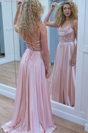 Sparkly Pink Appliques Corset A Line Prom Dress