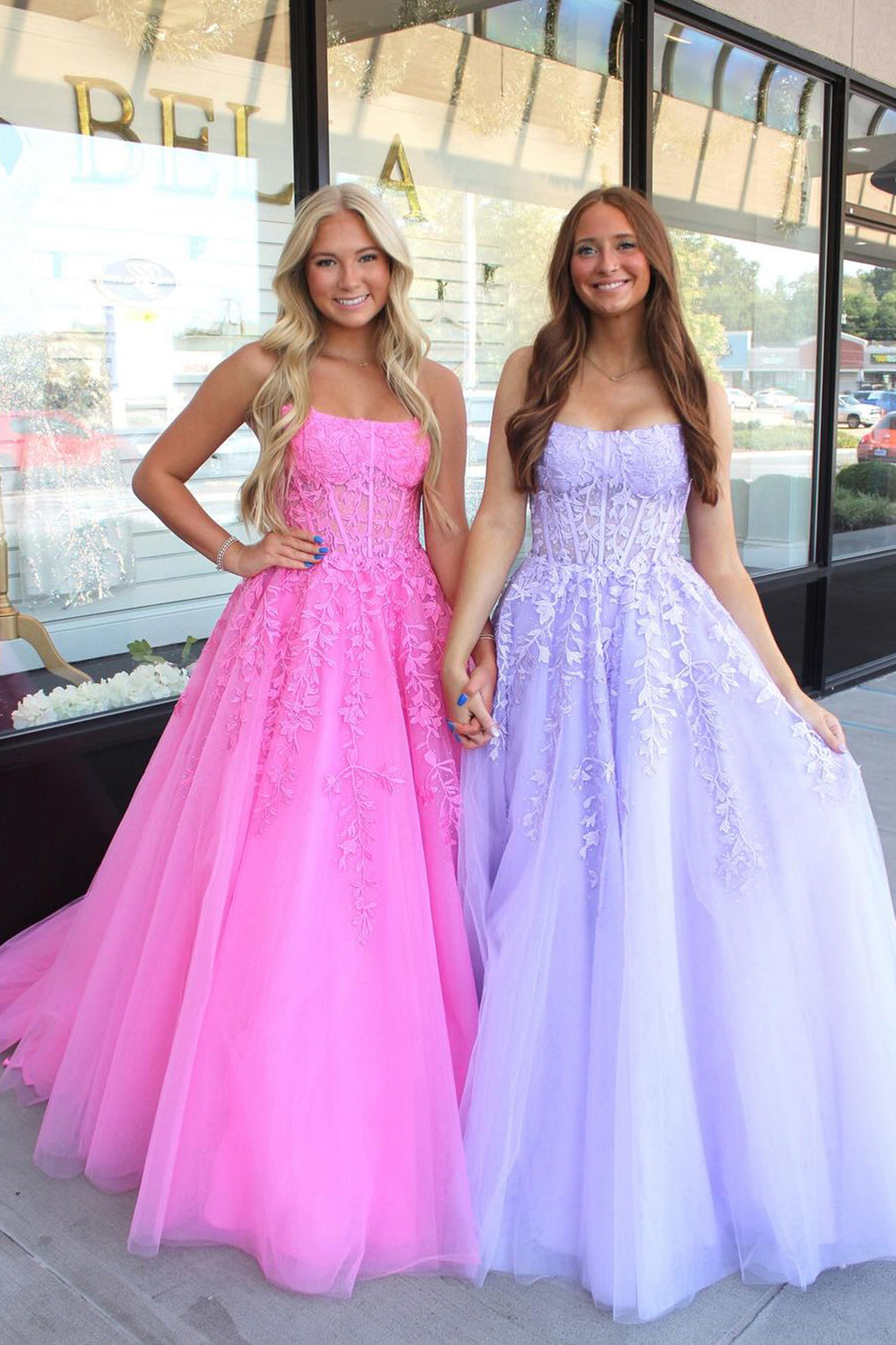 Hot Pink Appliques Corset Tulle A Line Prom Dress