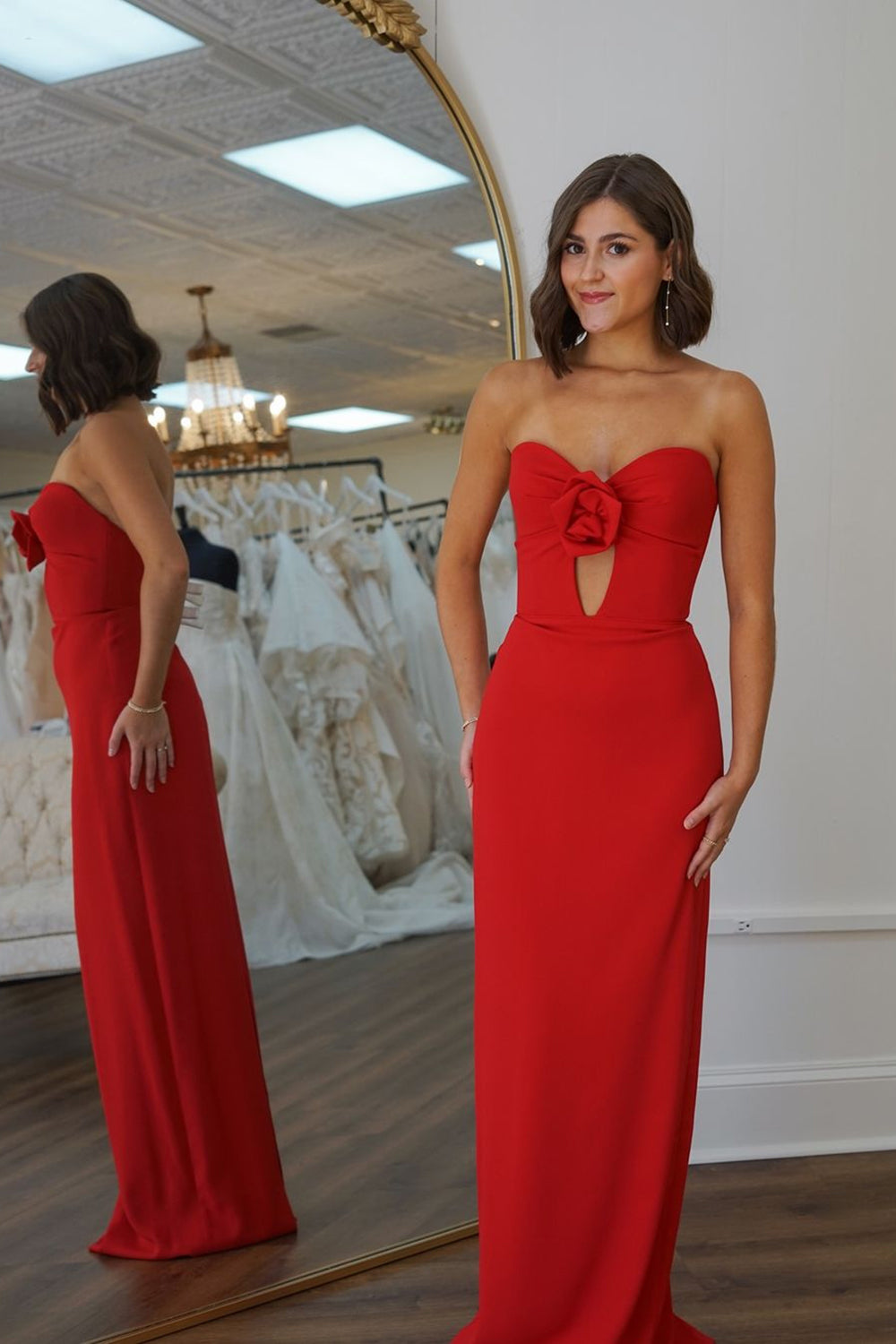 Red Bodycon Hollow-out Strapless Prom Dress