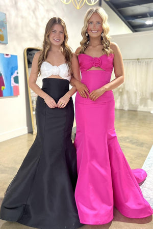 Strapless Black Mermaid Flower Hollow Our Long Prom Dress