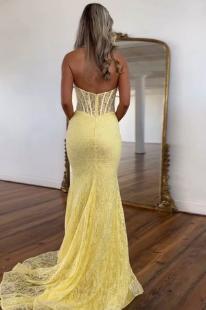 Yellow Mermaid Halter Appliques Corset Prom Dress