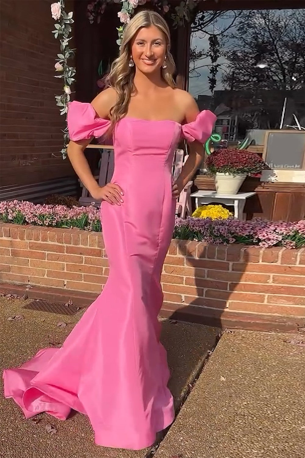 Pink Off The Shoulder Mermaid Prom Dress