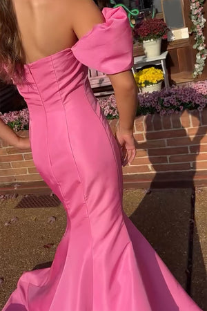 Pink Off The Shoulder Mermaid Prom Dress