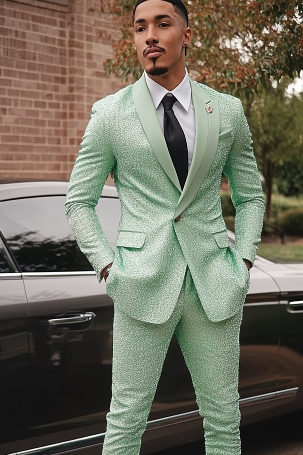 Sparkly Beaded Light Green Shawl Lapel 2 Pieces Men's Prom Suits