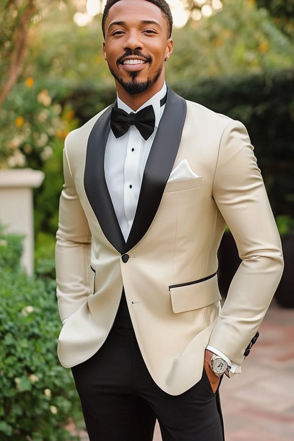 Men's Ivory 2 Pieces Shawl Lapel Satin One Button Prom Suits