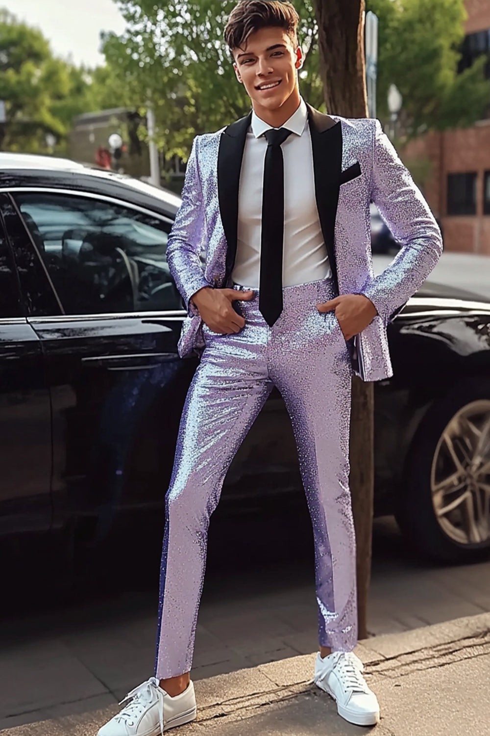 Sparkly Purple Peak Lapel 2 Pieces Men's Prom Suits