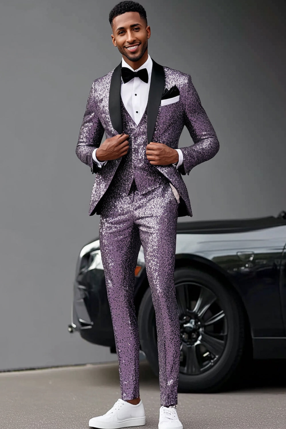 Men's Glitter Purple Shawl Lapel 3 Pieces Prom Suits