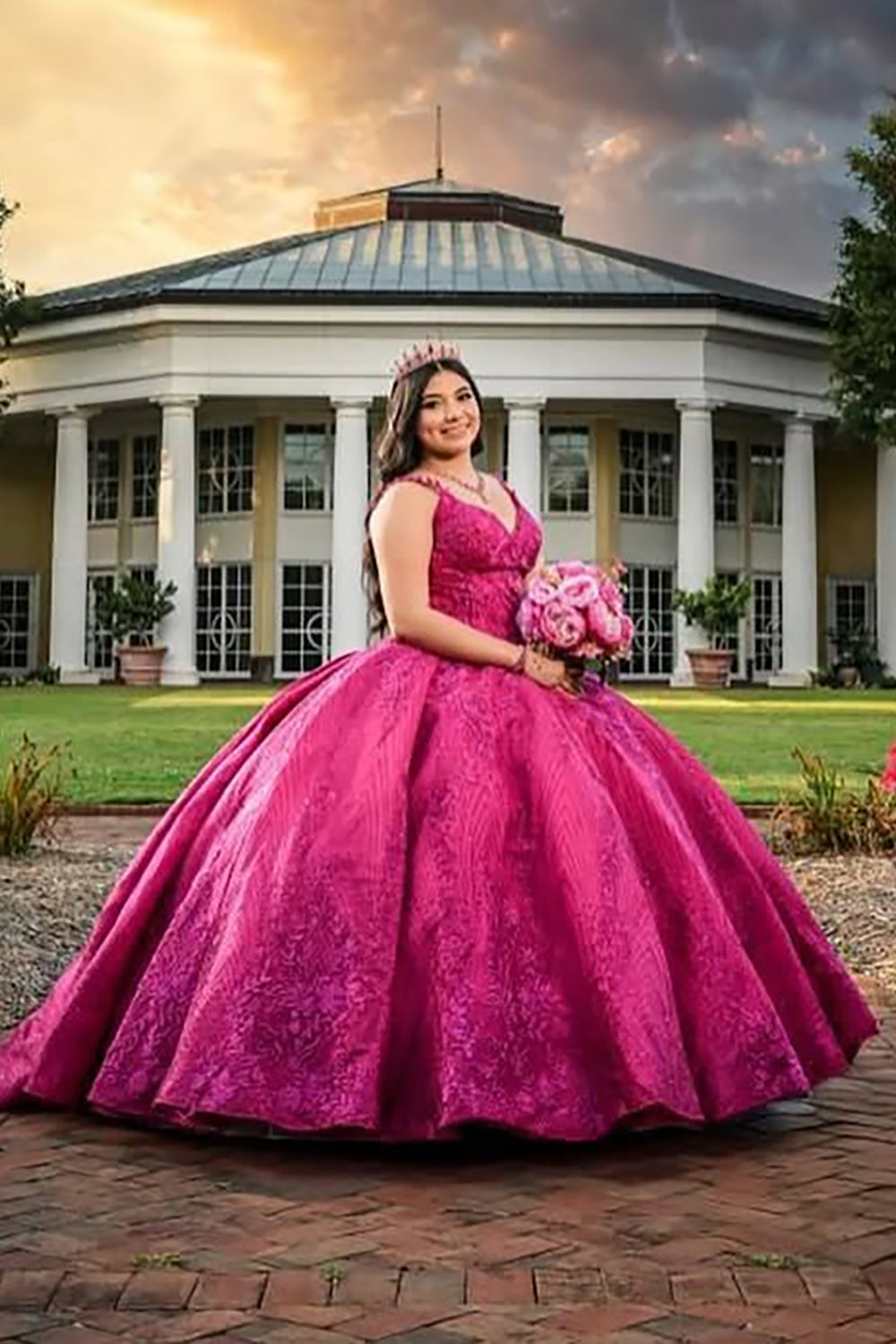 Fuchsia Embroidery Ball Gown Spaghetti Straps Quinceanera Dress