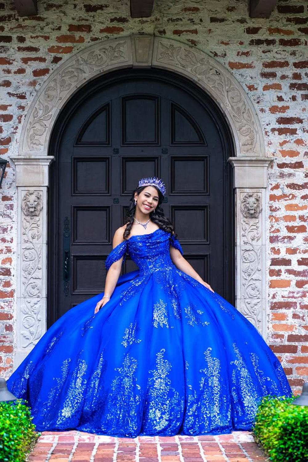 Royal Blue Off the Shoulder Corset Appliques Quinceanera Dress with Bow