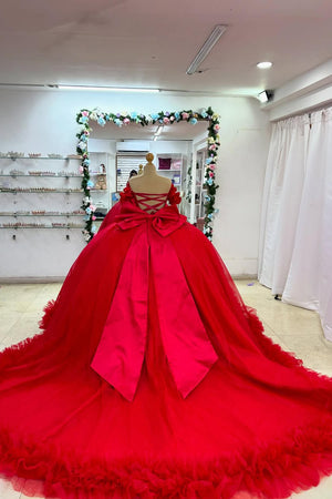 Sparkly Red Ruffles Appliques Off the Shoulder Quinceanera Dress with Beads