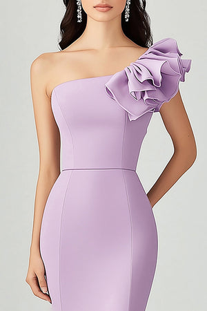 Lilac Sloping Shoulder Mermaid Ruffles Prom Dress