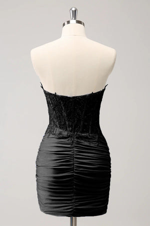 Appliques Black Corset Bodycon Sweetheart Homecoming Dress