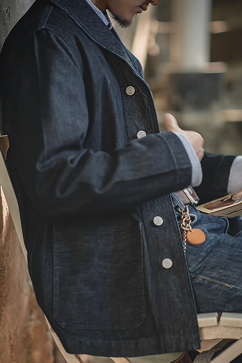 Men's Dark Blue Button Down Denim Jacket