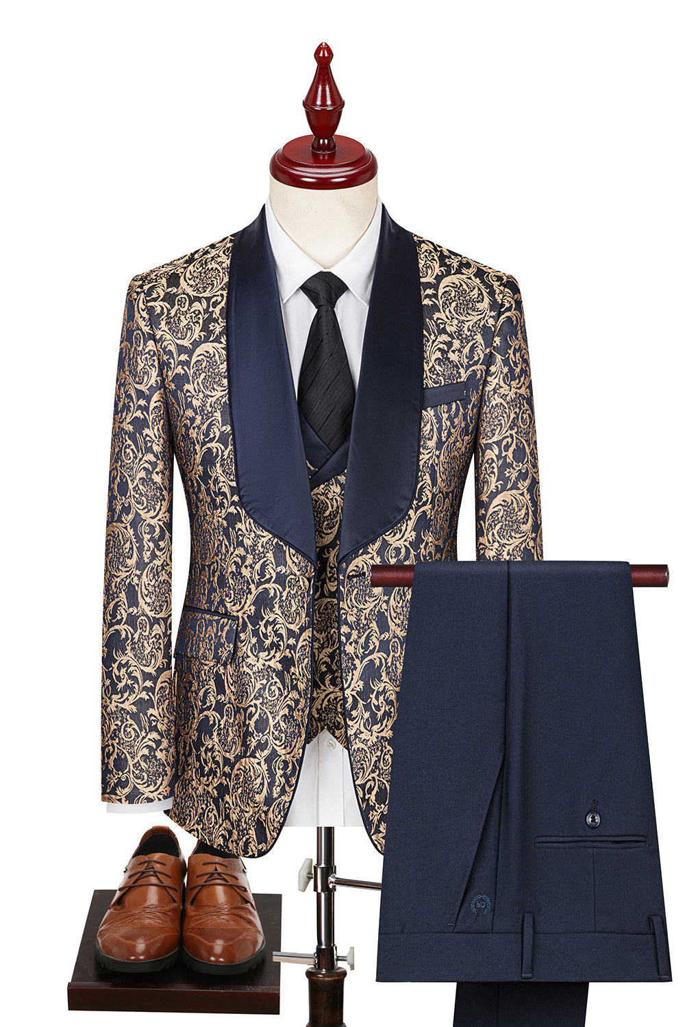 Golden 3 Piece Shawl Lapel Men Suits