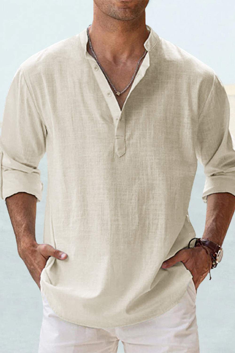 Men's Apricot Cotton Linen Casual Shirt