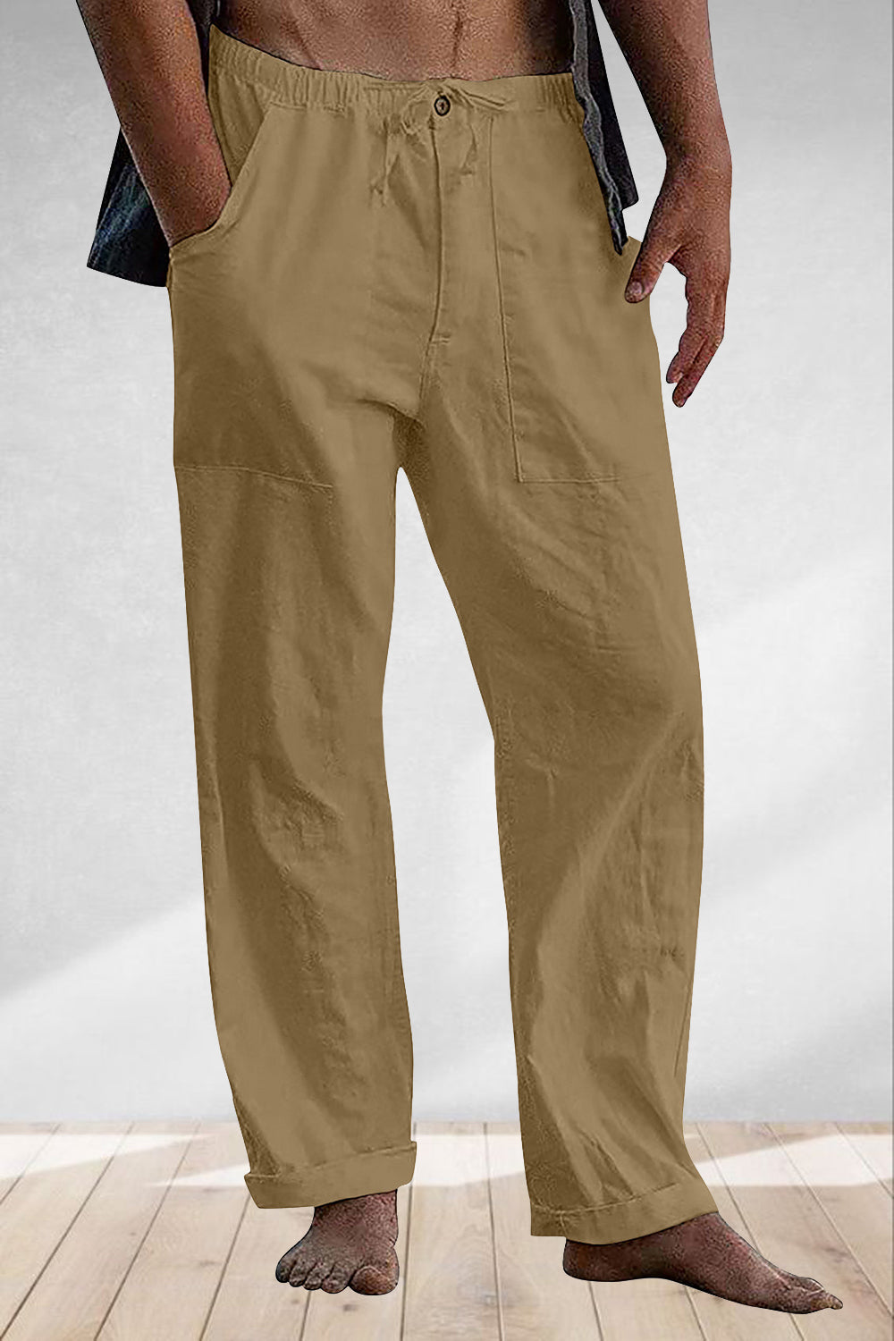 Men's Apricot Relaxed Fit Elastic Waist Pant