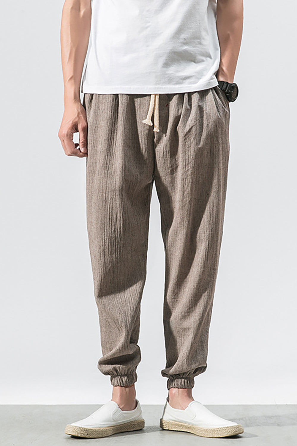 Men's Apricot Relaxed Fit Elastic Waist Jogger Pants