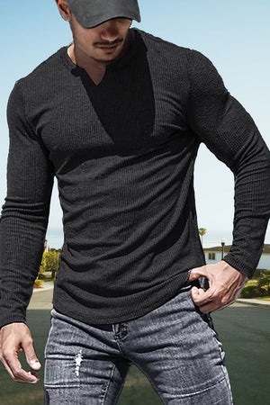 Army Green Slim Fit Long Sleeve V Neck T-shirt