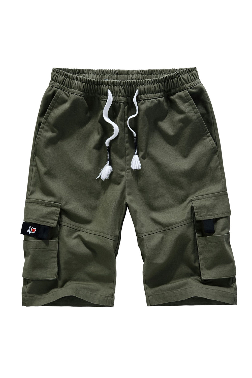 Men's Army Green Relaxed Fit Elastic Waist Cargo Shorts