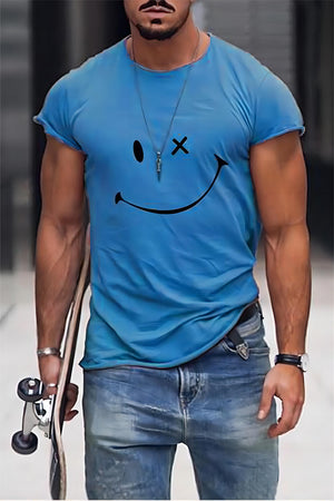 Black Smiley Face Printed Short Sleeve T-Shirt