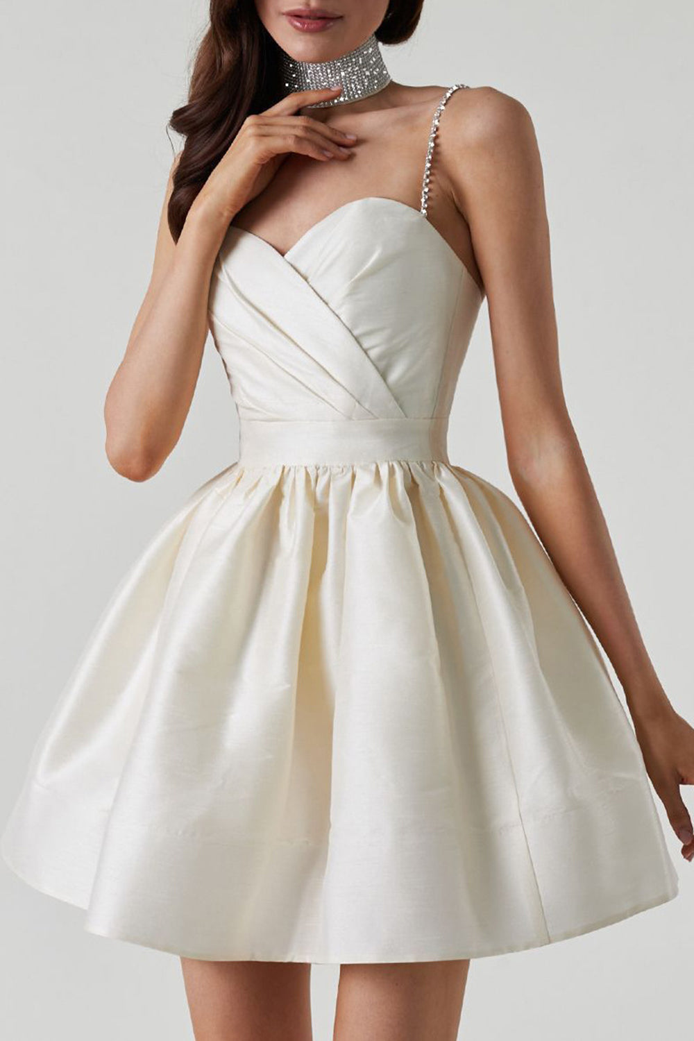 Beige A Line Spaghetti Straps Homecoming Dress