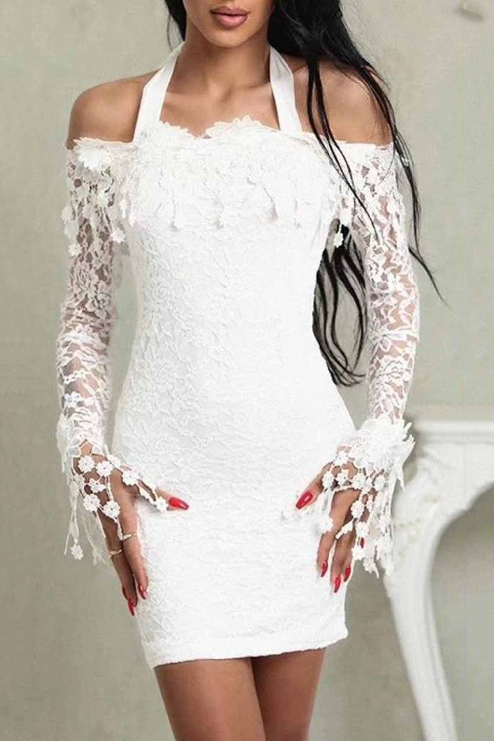 White Off the Shoulder Lace Bodycon Short Cocktail Dress