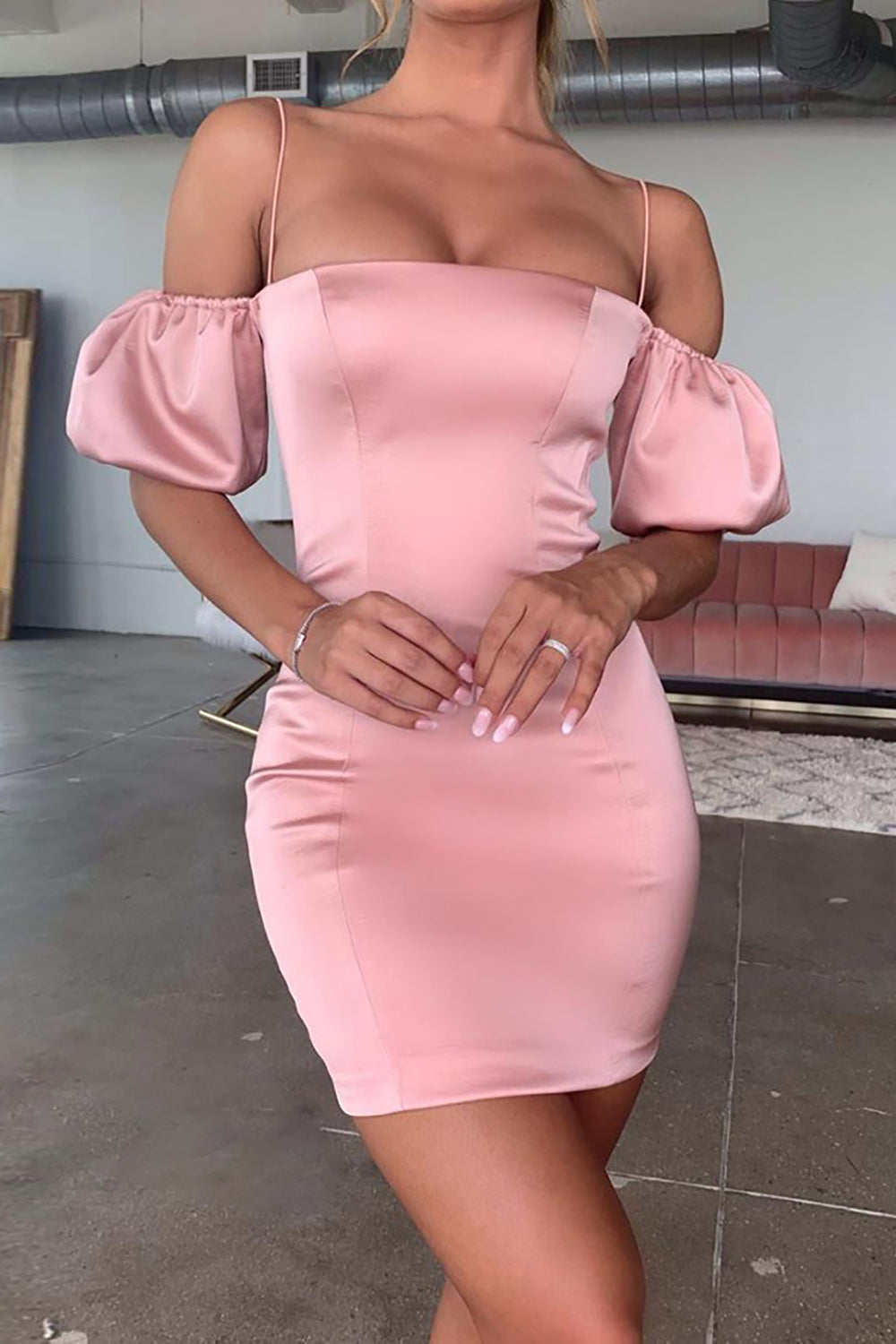 Pink Off the Shoulder Bodycon Short Cocktail Dress