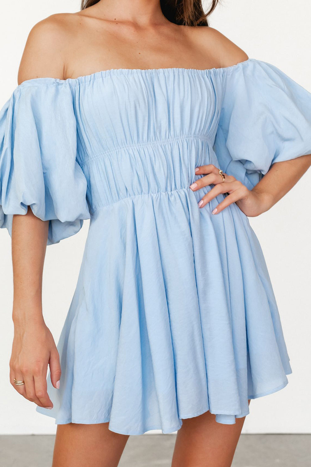 Blue Off the Shoulder A-Line Homecoming Dress