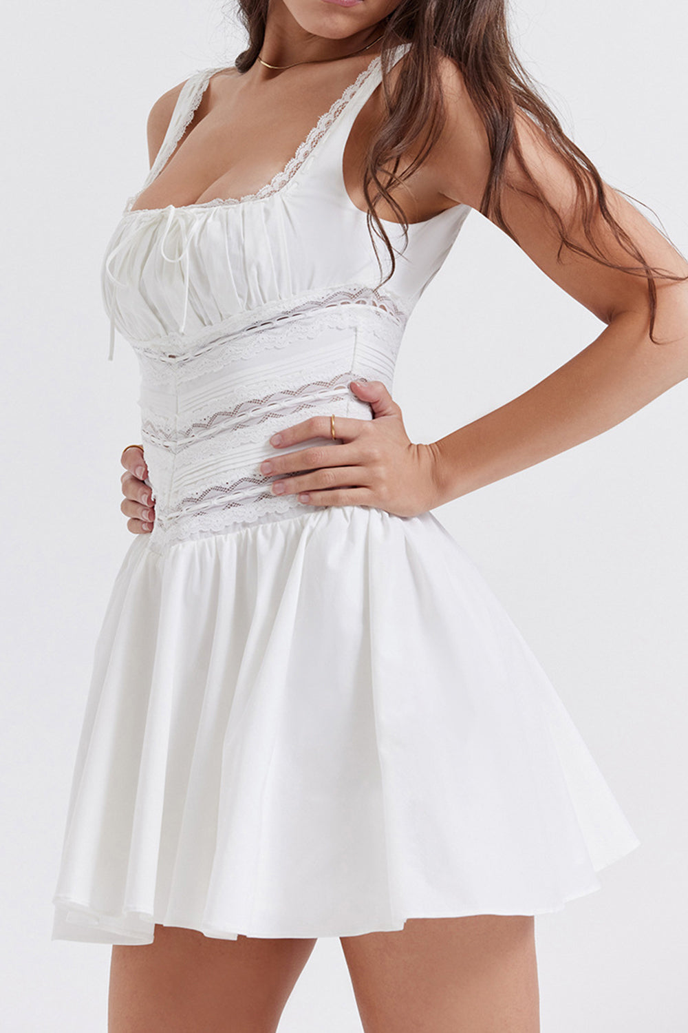 A-Line Square Neck White Short Graduation Dress