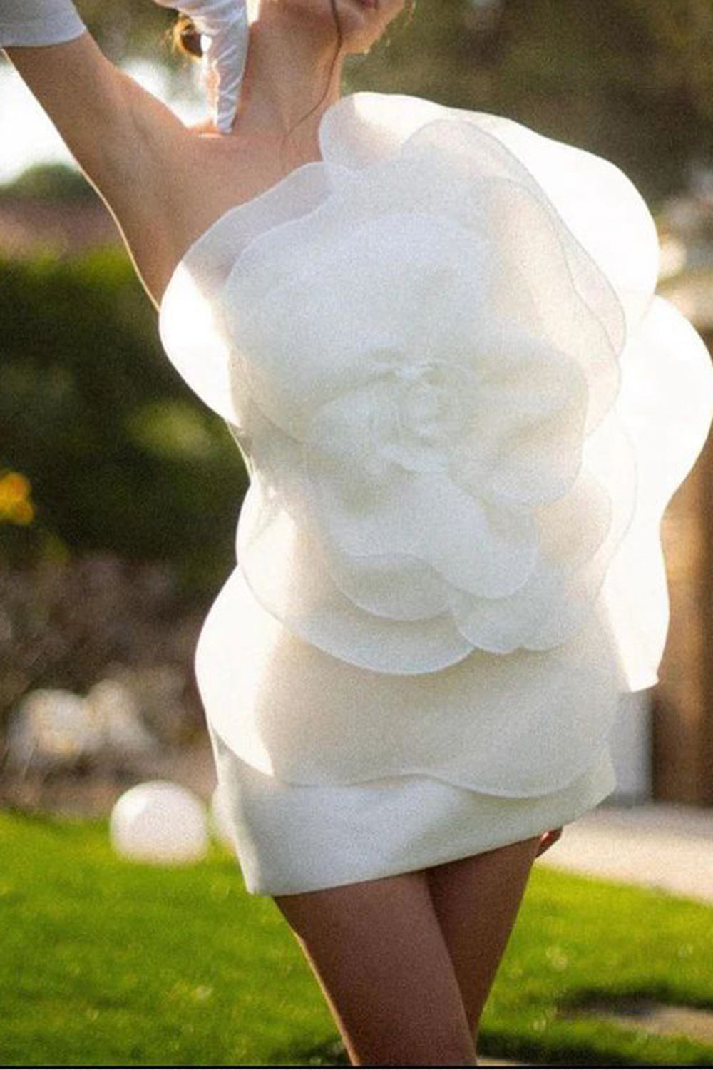 Bodycon One Shoulder White Short Graduation Dress With Big Flower