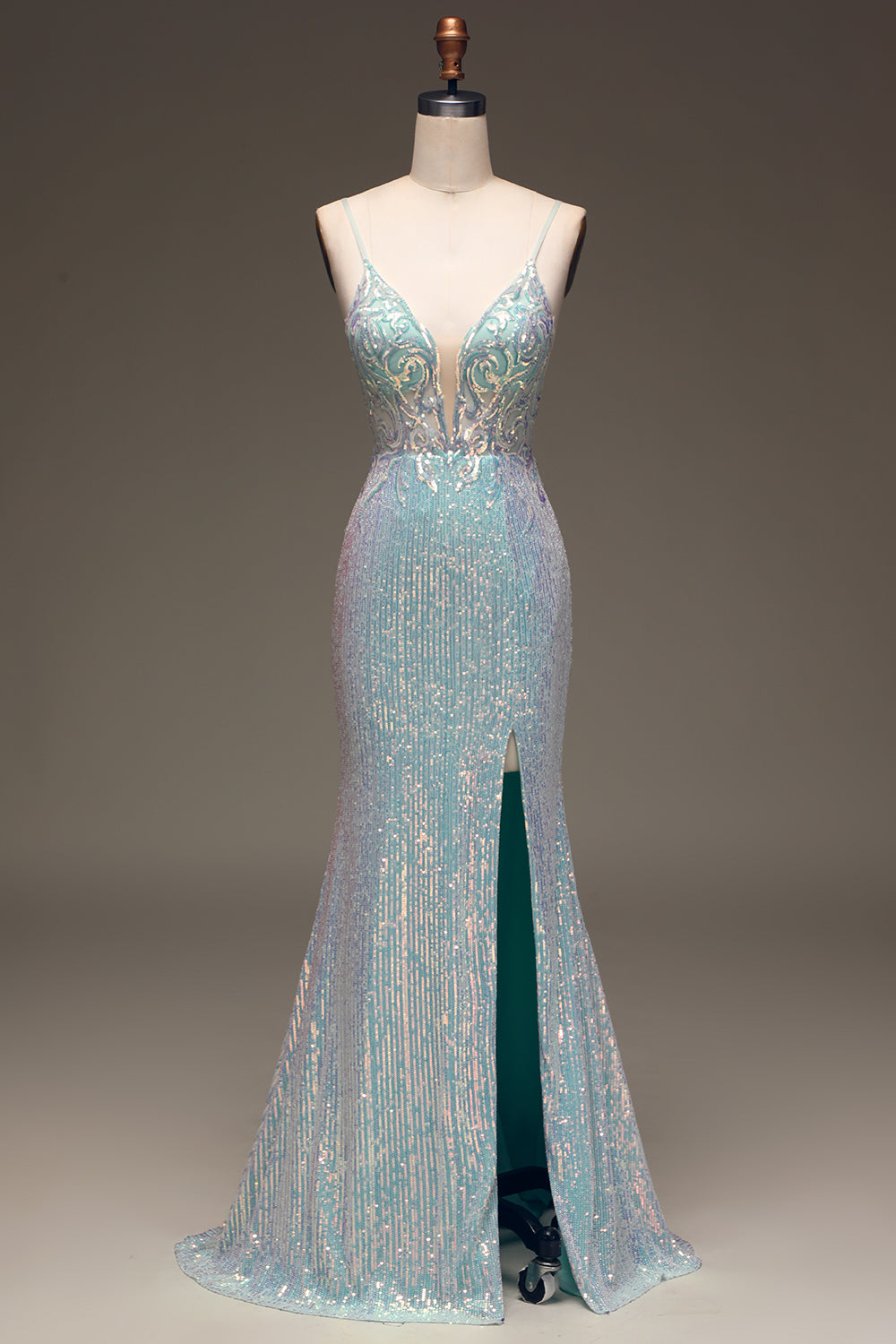 Sexy Sparkly Spaghetti Straps Long Mermaid Prom Dress With Split