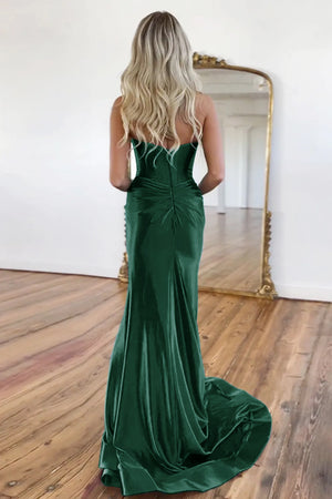 Satin Mermaid Sweetheart Zipper Back Long Prom Dress With Split