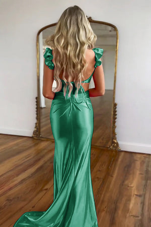 Cute Satin Mermaid Cutout Waist Sweep Train Prom Dress With Flower