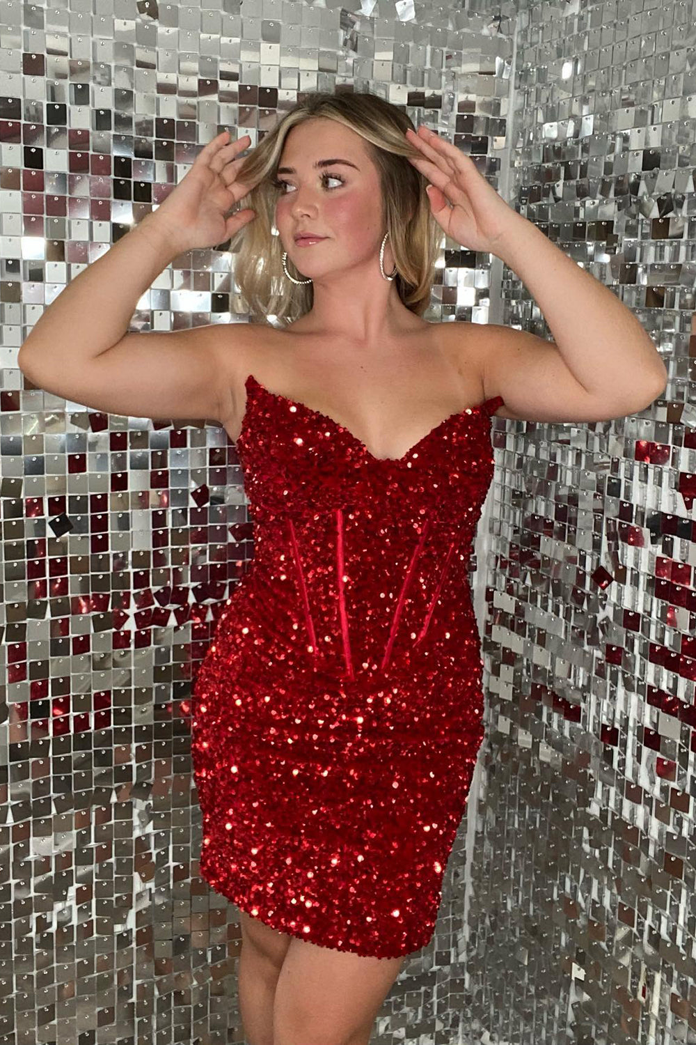 Sweetheart Red Sparkly Sequin Bodycon Homecoming Dress