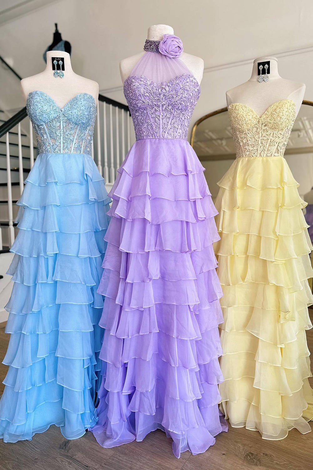 Princess A Line Halter/Sweetheart Floor Length Prom Dress with Ruffles