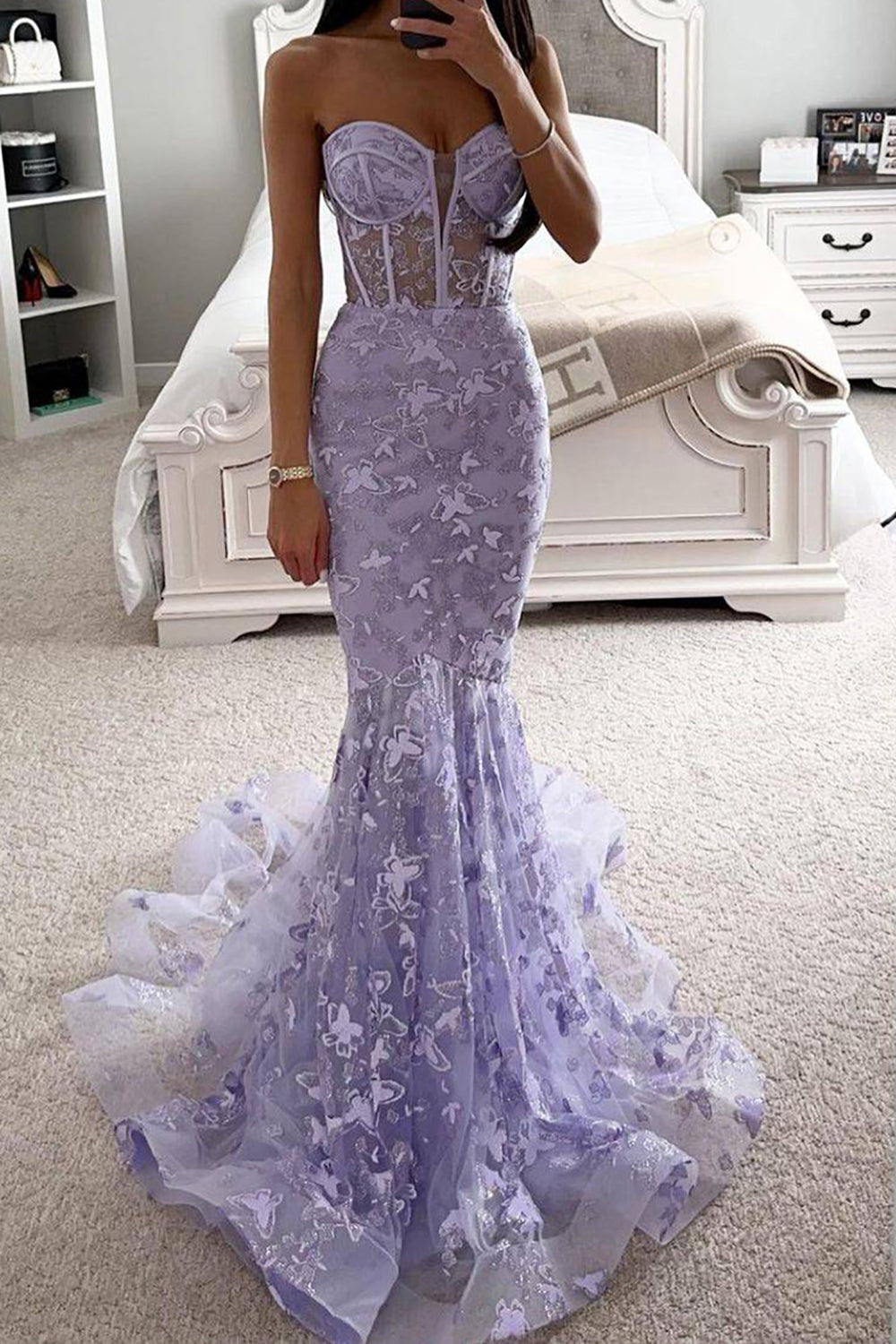 Gorgeous Mermaid Sweetheart Sweep Train Prom Dress with Embroidery