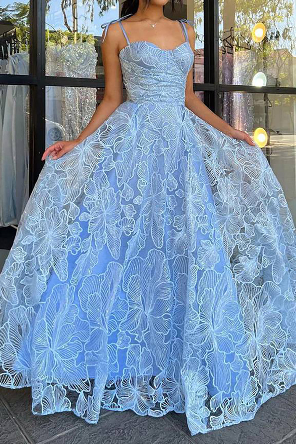 Pretty A-Line Spaghetti Straps Lace Up Long Prom Dress