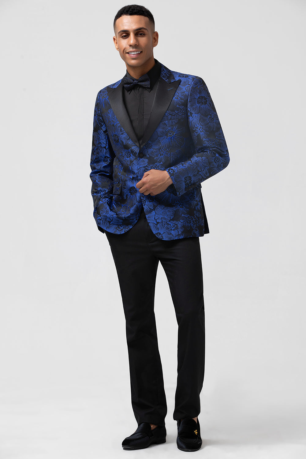 Royal Blue Peak Lapel Jacquard Single Breasted 2 Piece Prom Suits