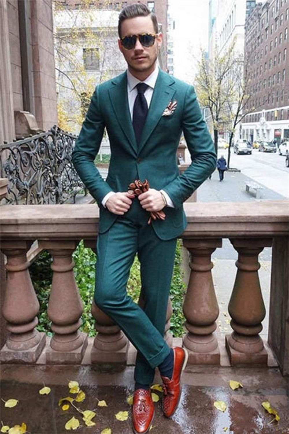 Notched Lapel 2 Pieces Dark Green Solid Suit Groom Slim Fit Prom Suit