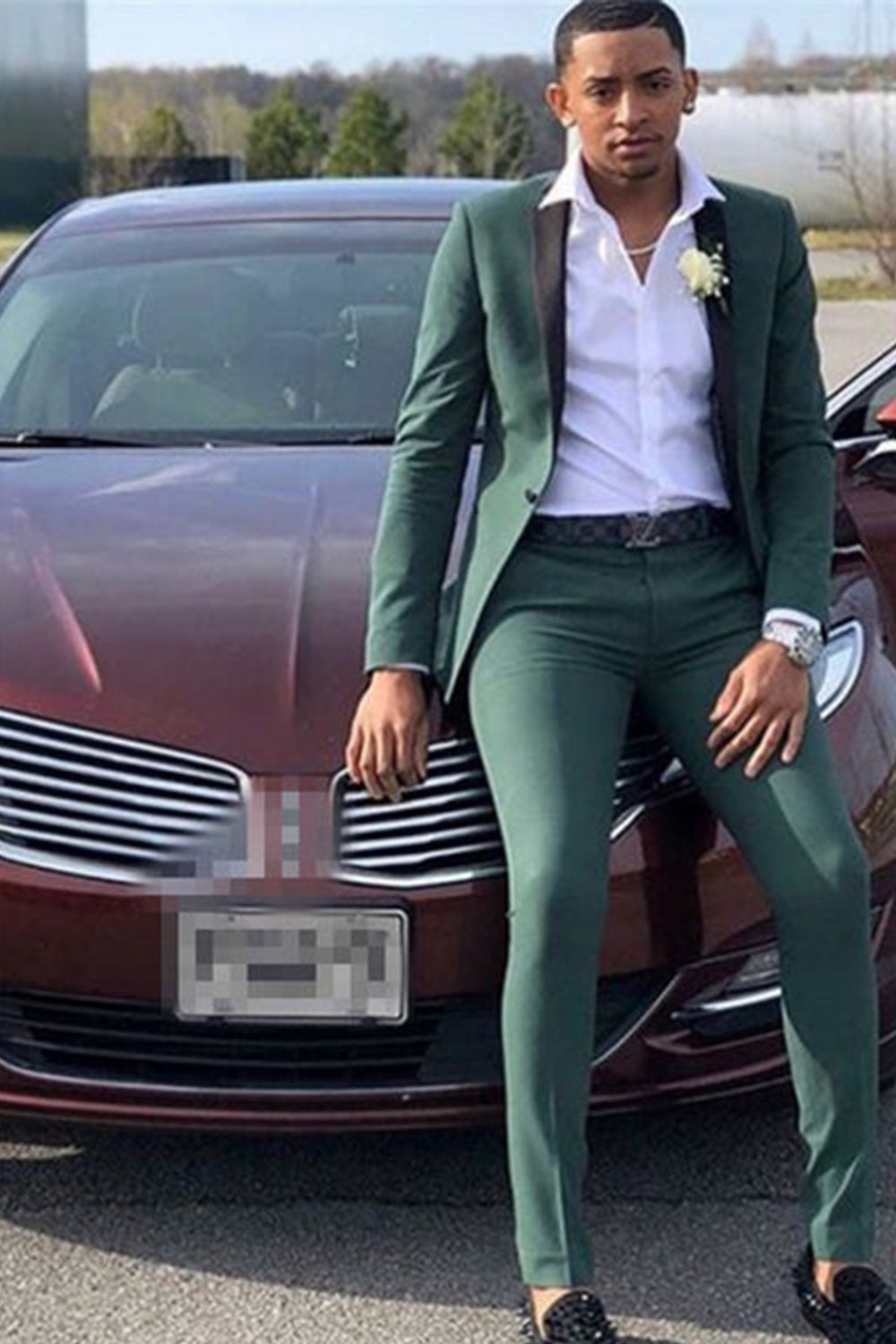 Dark Green 2 Pieces Jacket + Pants  Notched Lapel Slim Fit Groom Wedding Suits for Men