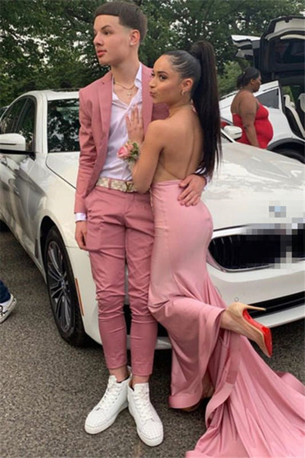 Pink 2 Pieces Peaked Lapel Slim Fit Prom Suits for Men