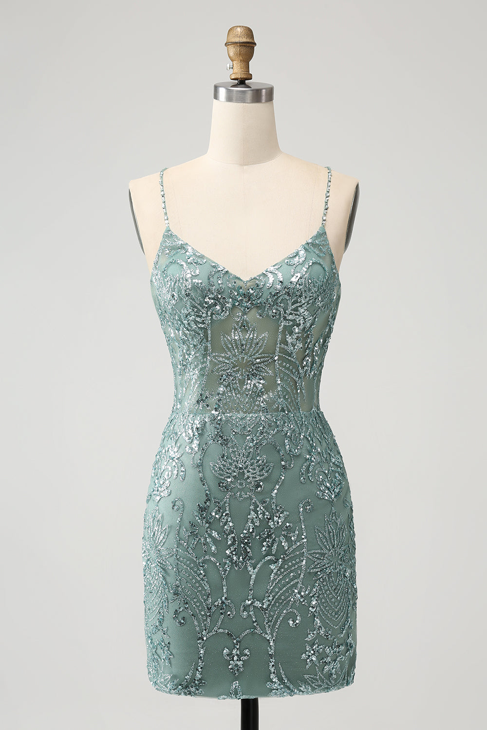 Green Bodycon Beaded Short Homecoming Dress with Criss Cross Back