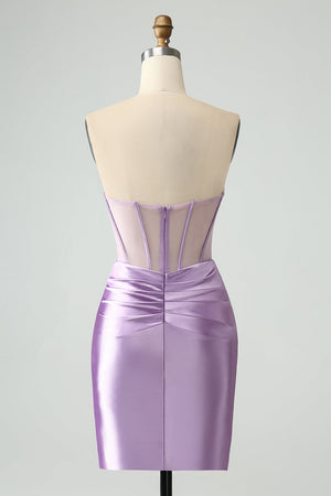 Lilac Corset Strapless Bodycon Short Homecoming Dress