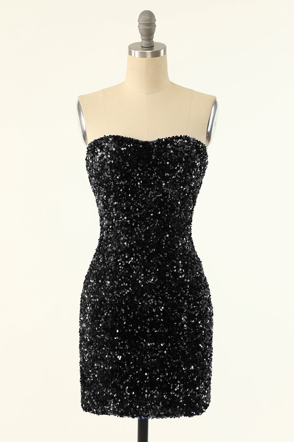 Black Sparkly Sequins Strapless Bodycon Cocktail Dress