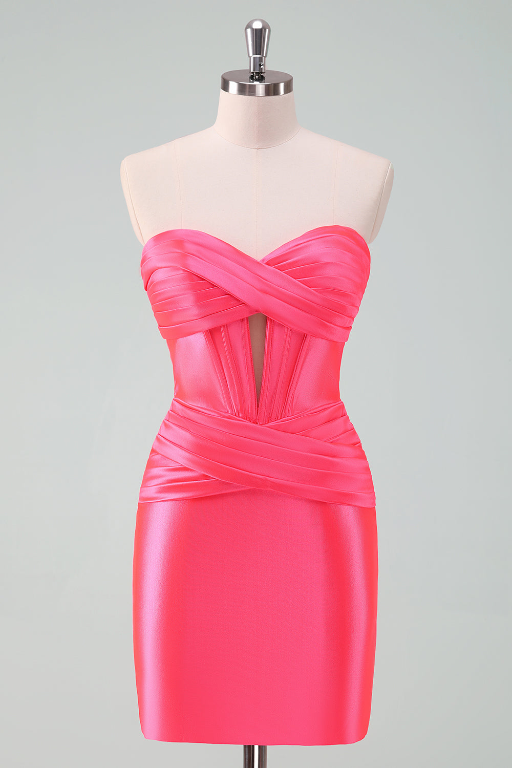 Hot Pink Satin Bodycon Sweetheart Short Homecoming Dress With Pleating