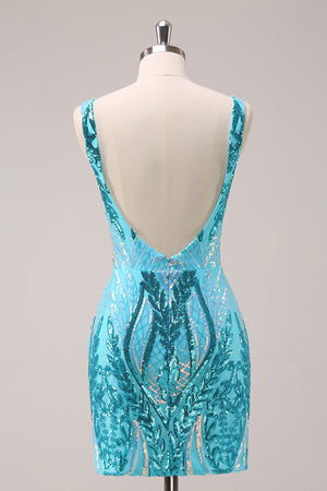 Blue Sparkly Sequins Tight Homecoming Dress